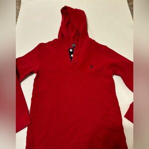 Polo Ralph Lauren Thermal Hoodie Boys Large 14-16 Red With Navy Logo